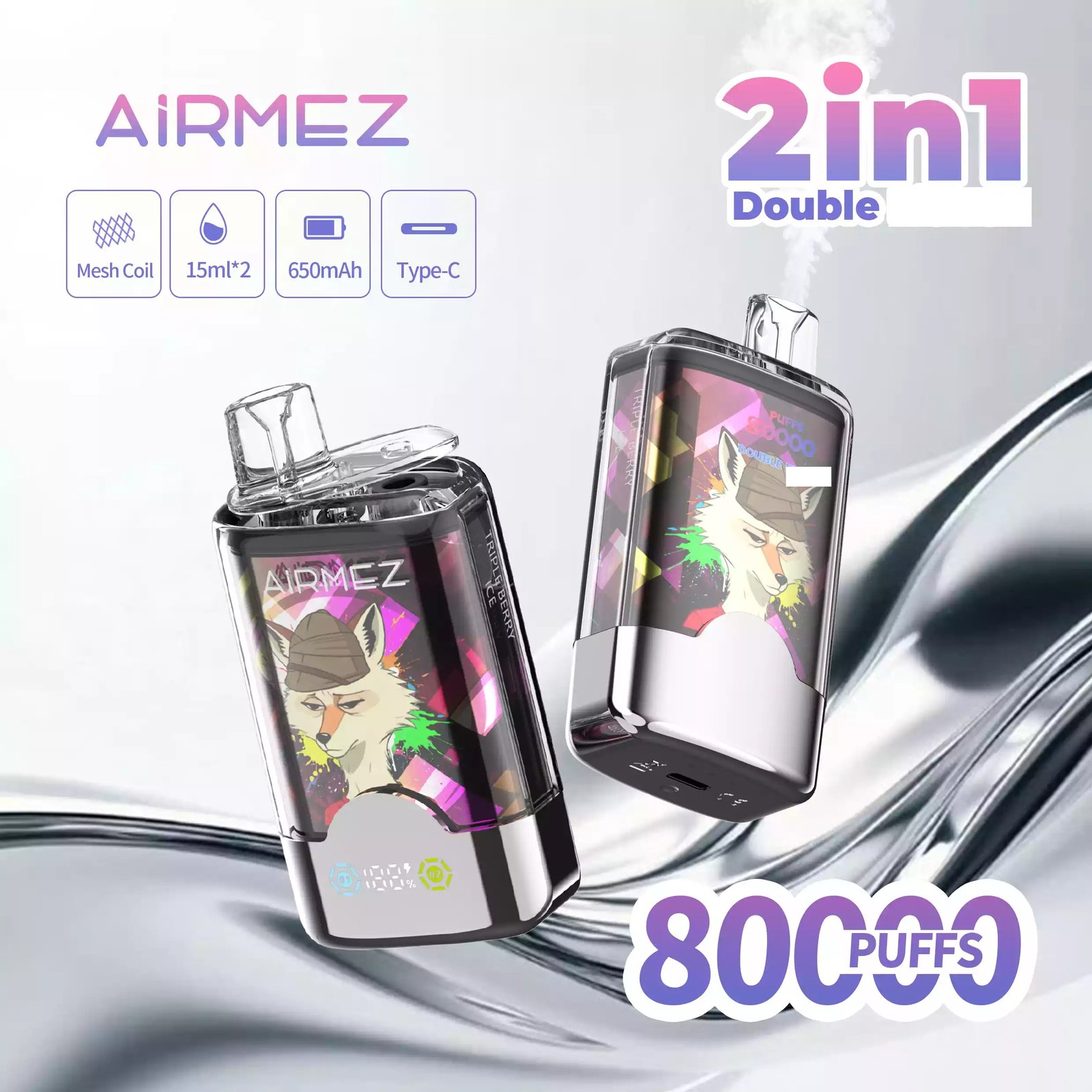 AIRMEZ FOX 80000 Puffs 2-IN-1 Taste Disposable Vapes Wholesale 20 AIRMEZ FOX 80000 Puffs 2 IN 1 Low Nicotine Bulk Buy Original Rechargeable Disposable Vapes Wholesale