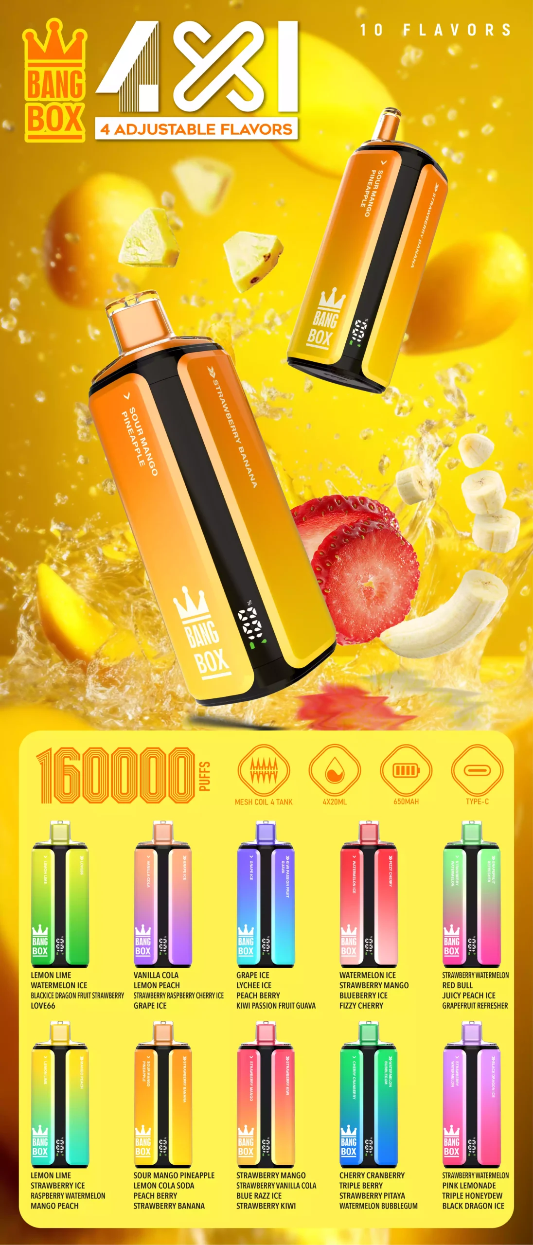 BANG BOX 160000 Puffs Disposable Vapes 160K Wholesale Bulk Buy 4 tastes Smart Digital Screen 22 BANG BOX 160000 Puffs Disposable Vapes 160K Wholesale Bulk Buy 4 Options Smart Digital Screen Mesh Coil Durable Battery