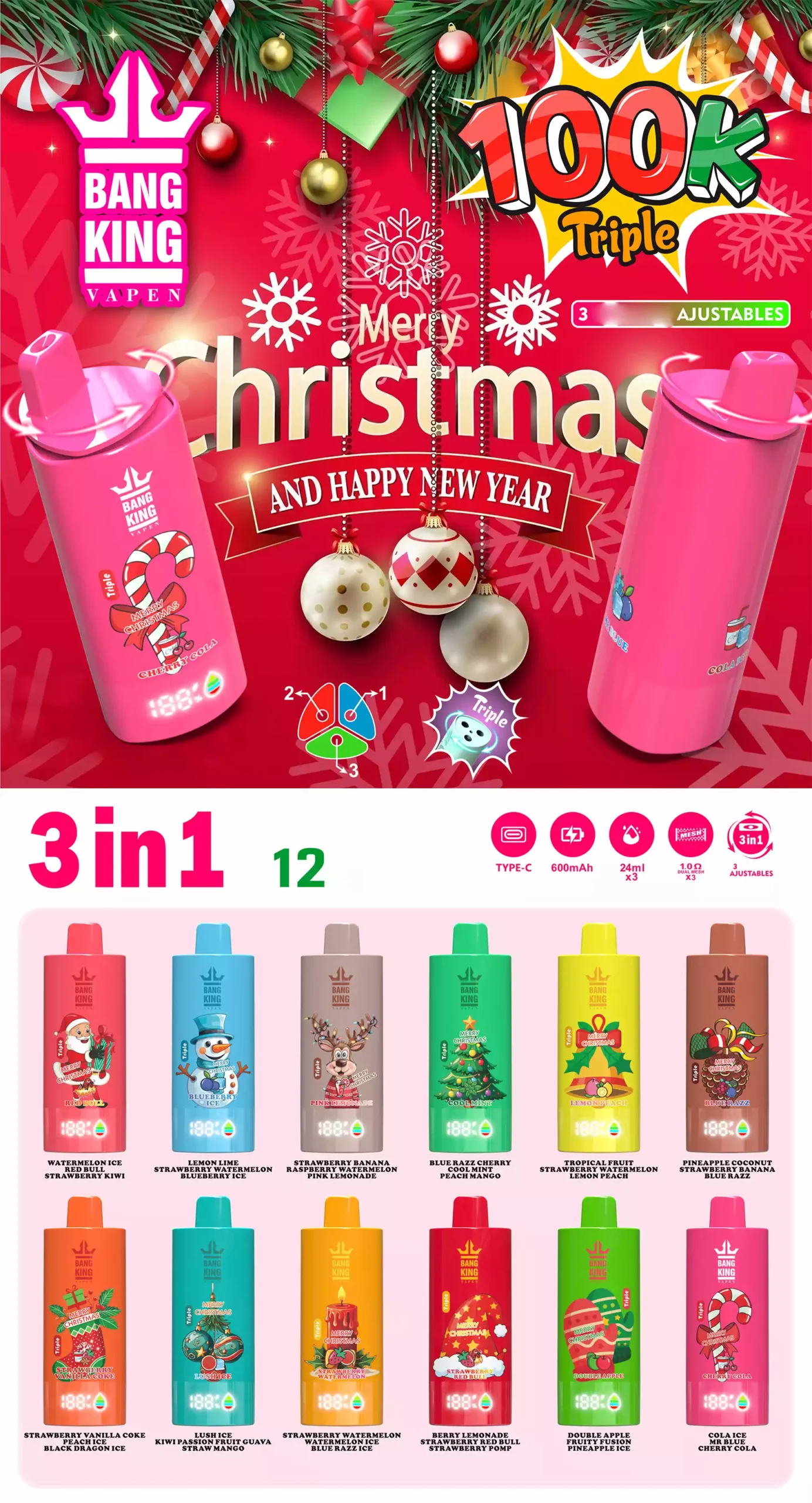 BANG KING 100000 Puffs DSK068 100K 3 in 1 Disposable Vapes Wholesale Bulk Buy Adjustable Switching Triple Taste 24 BANG KING 100000 Puffs DSK068 100K 3 in 1 Disposable Vapes Wholesale Bulk Buy Adjustable Switching Triple Taste Experience