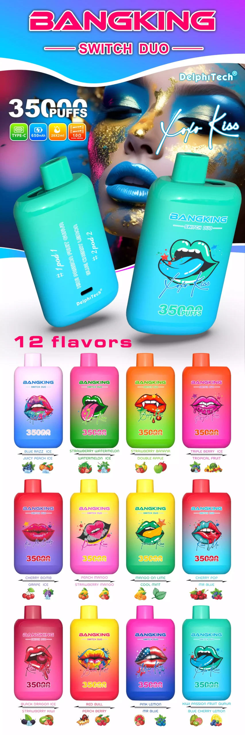 BANG KING 35000 Puffs DSK045 Dual Tastes Switch Bulk Buy Rechargeable Disposable Vapes Wholesale 26 BANG KING 35000 Puffs DSK045 Switch Duo Bulk Buy Original Rechargeable Disposable Vapes Wholesale