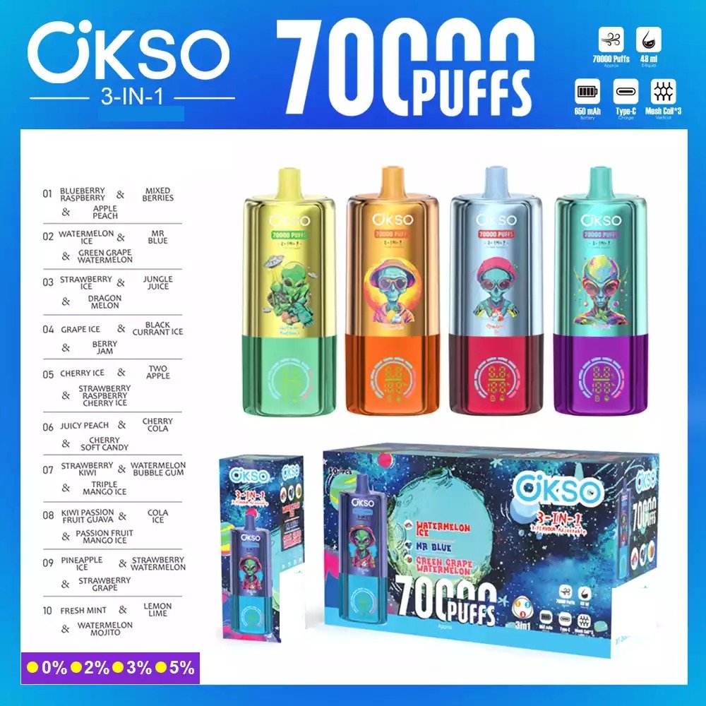 OKSO 3-IN-1 Taste 70K  70000 Puffs Rechargeable Disposable Vapes
