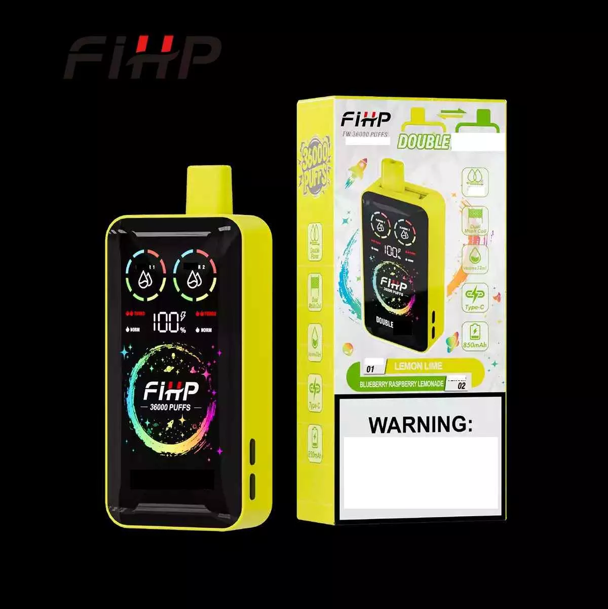 FIHP 36000 36K Puffs Double Tastes Disposable Vape Dual Mesh Coil Full LED Display