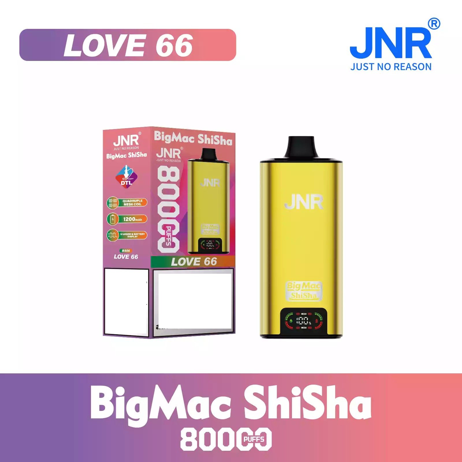 JNR BIG MAC Shisha 80K 80000 Puffs Big Cloud Disposable Vape   Smart Display