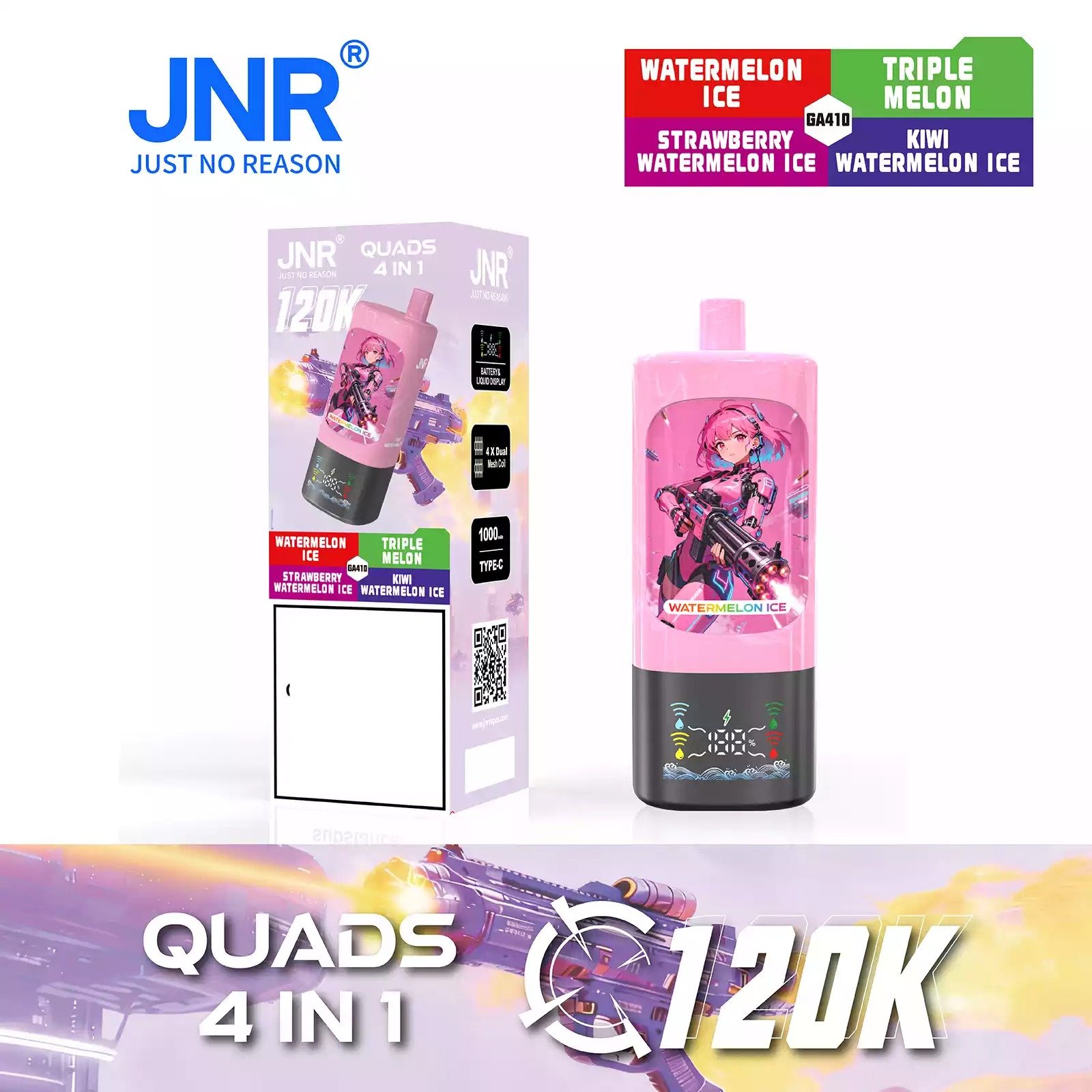JNR QUADS 4IN1 120K 120000 Puffs Big Cloud  Rechargeable Disposable Vape Smart Display