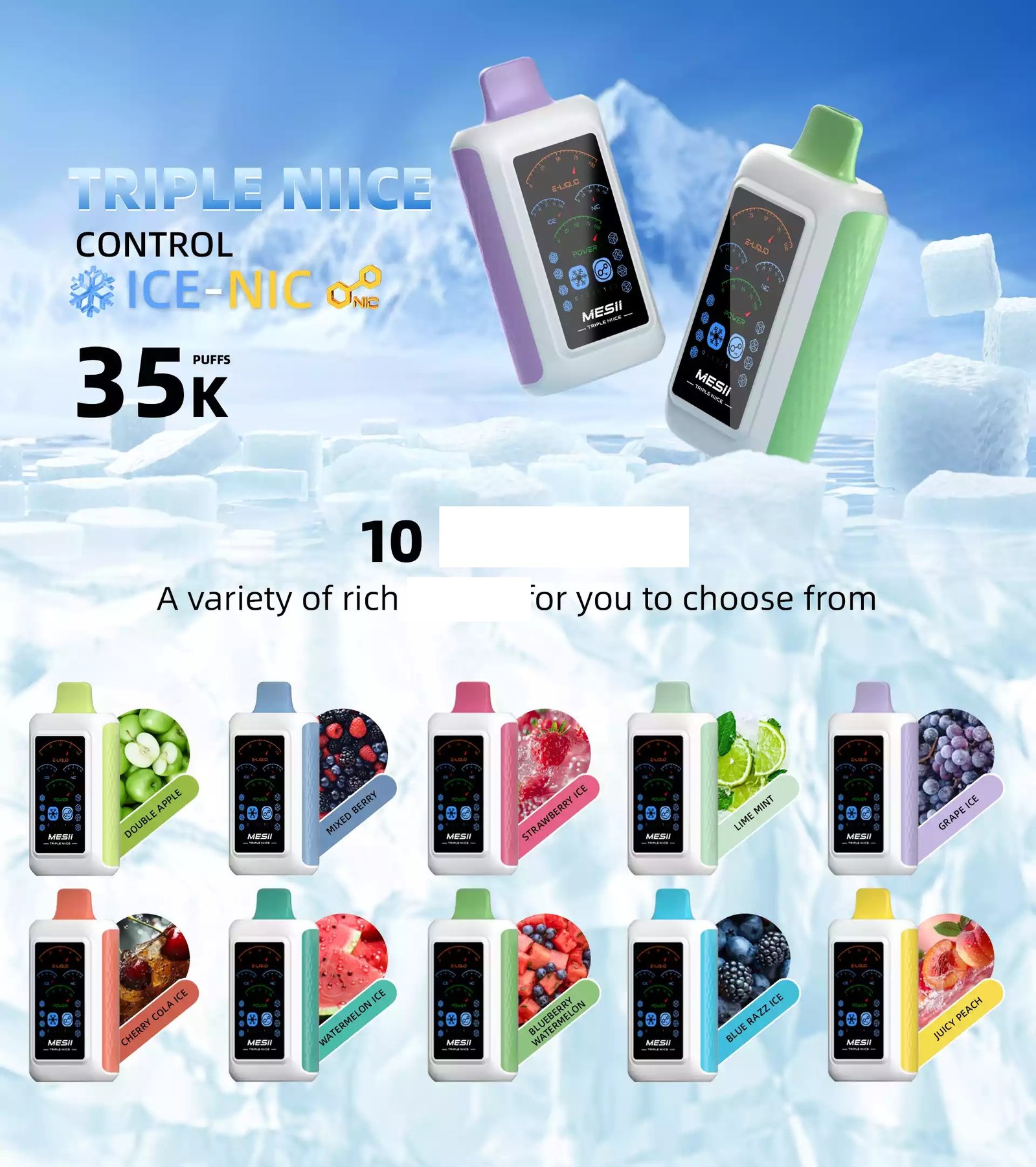 MESII TRIPLE NIICE 35000 Puffs Ice Strength Control Bulk Buy Rechargeable Disposable Vapes Wholesale 16 Mesii Triple NIICE 35000 Puffs Ice Control Bulk Buy Original Rechargeable Disposable Vapes Wholesale