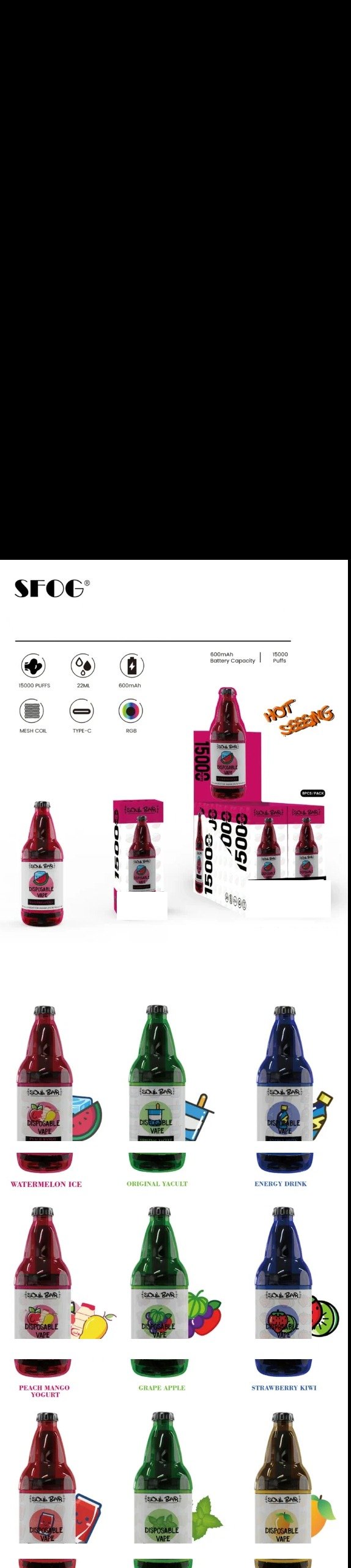 SFOG SOUL BAR 15000 Puffs RGB Bulk Buy Rechargeable Disposable Vapes Wholesale 32 SFOG SOUL BAR 15000 Puffs RGB 5% Original Factory Bulk Buy Rechargeable Disposable Vapes Pen Wholesale