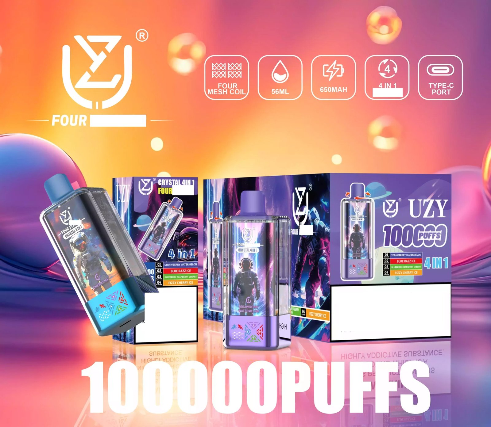 UZY Crystal Four Tastes 100000 Puffs Bulk Buy 100K Rechargeable Disposable Vapes Wholesale 20 UZY Crystal Four-Profile 100000 Puffs Bulk Buy Original Rechargeable Disposable Vapes Wholesale