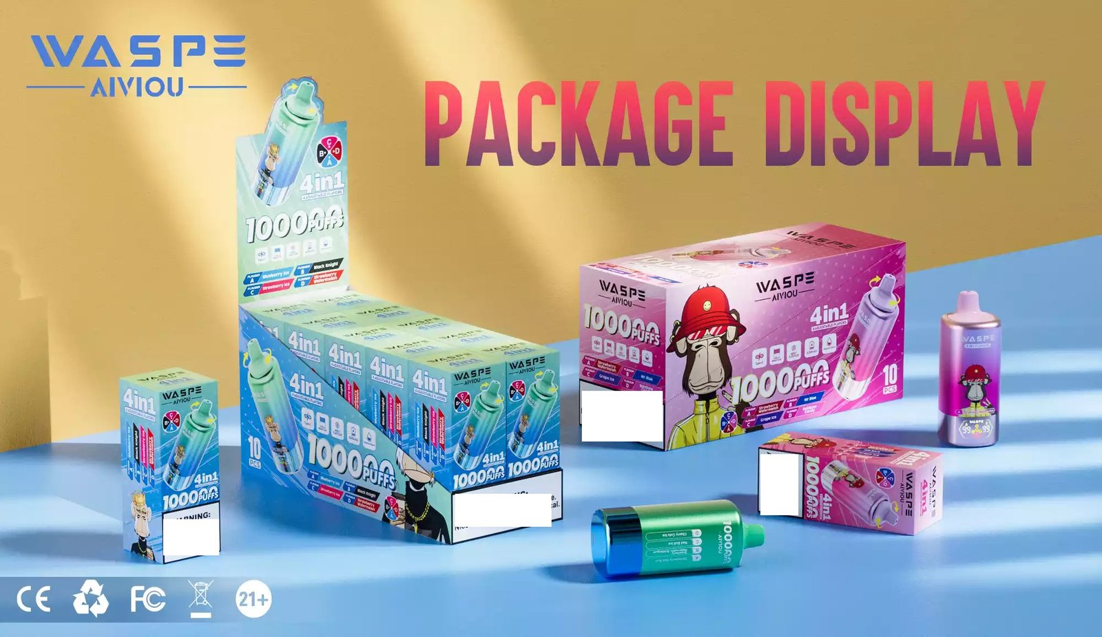 WASPE 4-in-1 Tastes 100000 Puffs Bulk Buy 100K Rechargeable Disposable Vapes Wholesale 22 WASPE 4in1 100000 Puffs Low Concentration Bulk Buy Original Rechargeable Disposable Vapes Wholesale