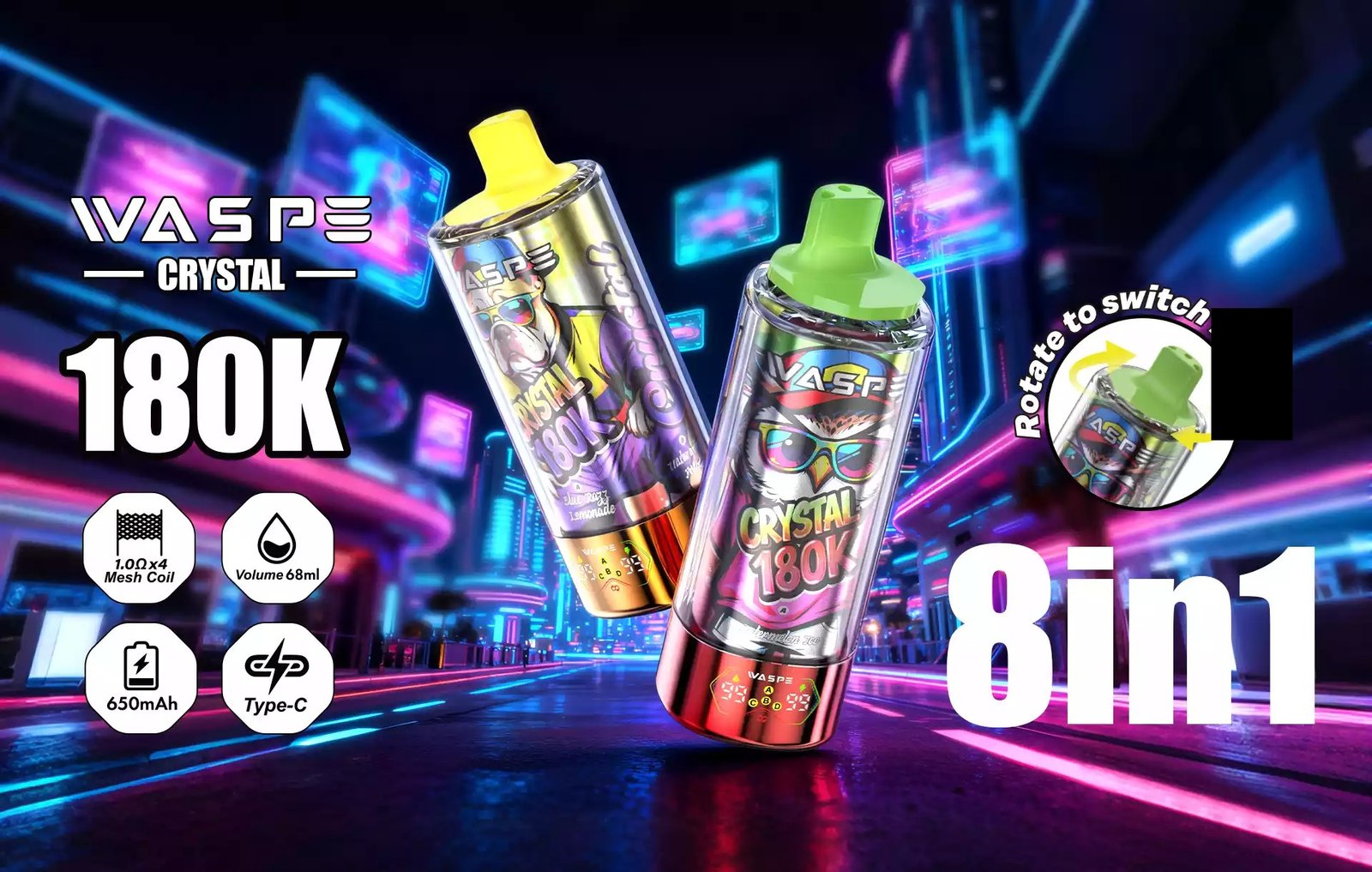 WASPE 8-in-1 Taste Crystal 180000 Puffs 180K Disposable Vapes Wholesale Bulk Buy Rechargeable LED Screen 24 WASPE 8 in 1 Crystal 180000 Puffs 180K Disposable Vapes Wholesale Bulk Buy Rechargeable LED Screen