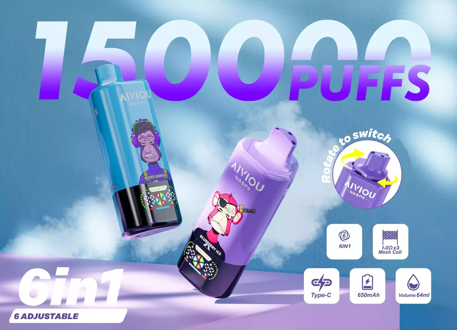 WASPE AIVIOU 150000 Puffs Six Tastes Bulk Buy Rechargeable Disposable Vapes Wholesale 24 WASPE AIVIOU 150000 Puffs Six Profile Bulk Buy Original Rechargeable Disposable Vapes Wholesale