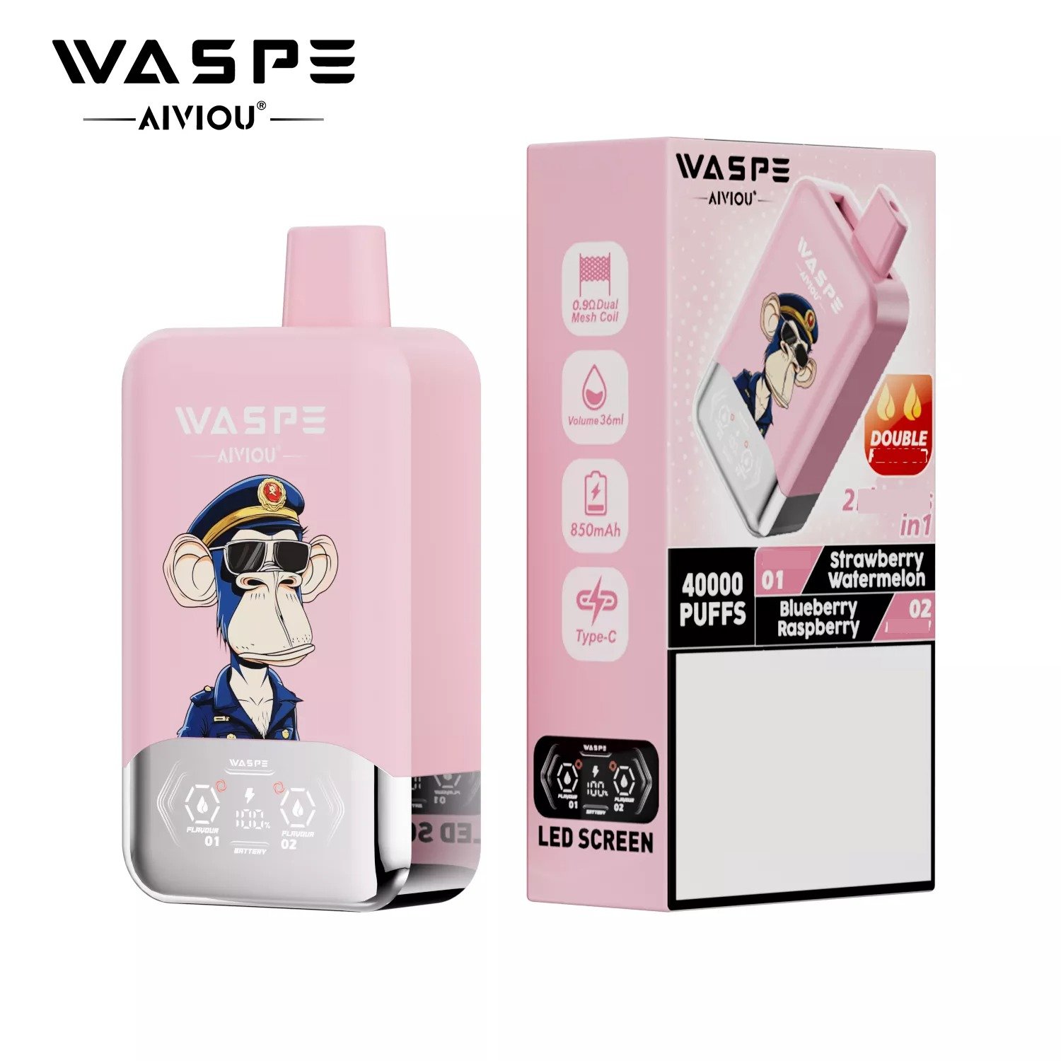 WASPE AIVIOU 40000 Puffs Duplo Sabor Ecrã LED Vapes Descartáveis Recarregáveis