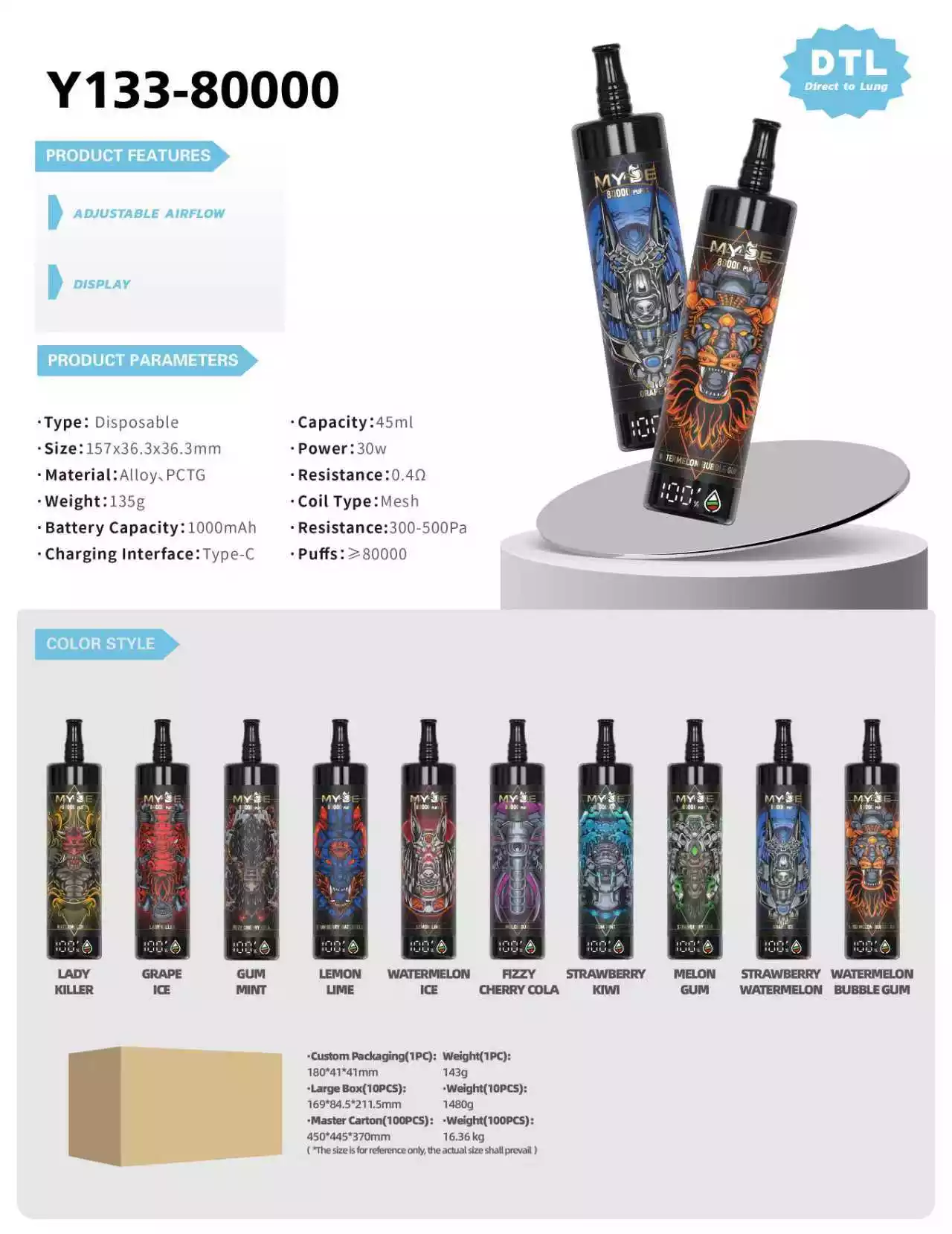 MYDE Y133 AK80000 Puffs 80K Shisha Hookah Wholesale Disposable Vape LED Screen Bulk Buy 20 Wholesale MYDE Y133 AK80000 Puffs 80K Disposable Vape LED Screen Bulk Buy