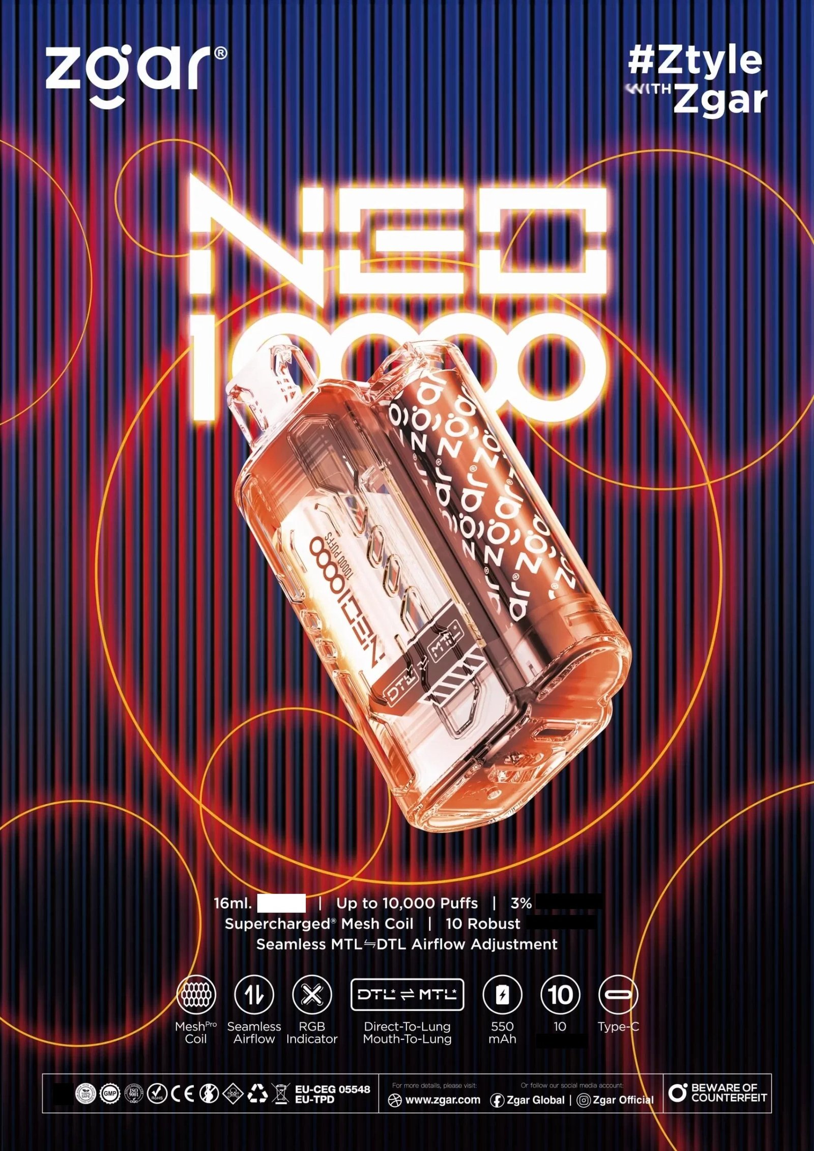 ZGAR NEO 10000 Puffs Rechargeable Disposable Vape Wholesale 8 ZGAR NEO 10000 Puffs Disposable Vape Device